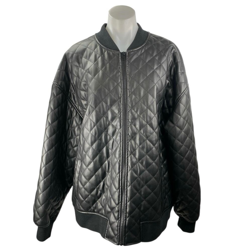 REMI X REVOLVE Ellen Women's Black Faux Vegan Leather Quilted Bomber Jacket Sz L
